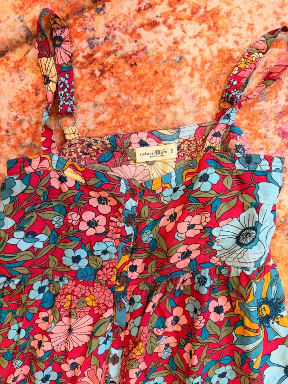 Natural Life Floral Button Front Sundress Boho Babydoll Mini Dress S - Picture 2 of 2